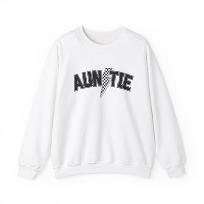 Checkered Lightening Bolt Auntie- Adult Crewneck Sweatshirt