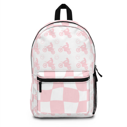 Light Pink Checkered Moto Backpack