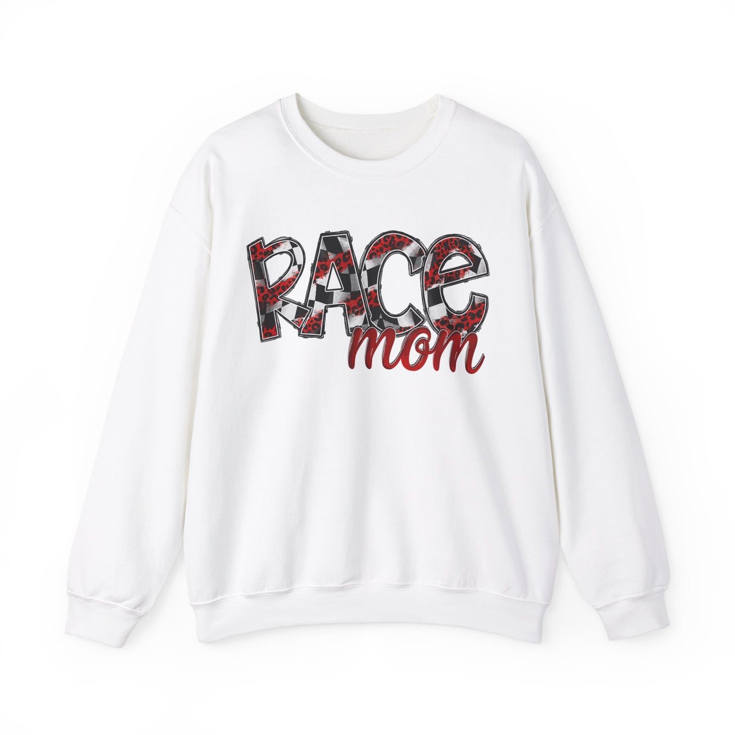 Checkered with Red Race Mom- Adult Crewneck Sweatshirt