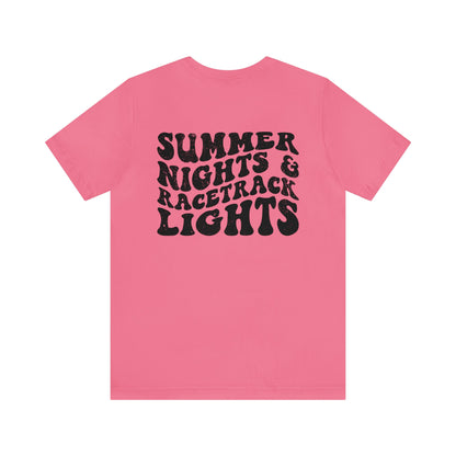 Summer Nights Race Track Lights- Adult T-Shirt