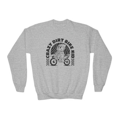 Crazy Dirt Bike Kid- Youth Crewneck Sweatshirt