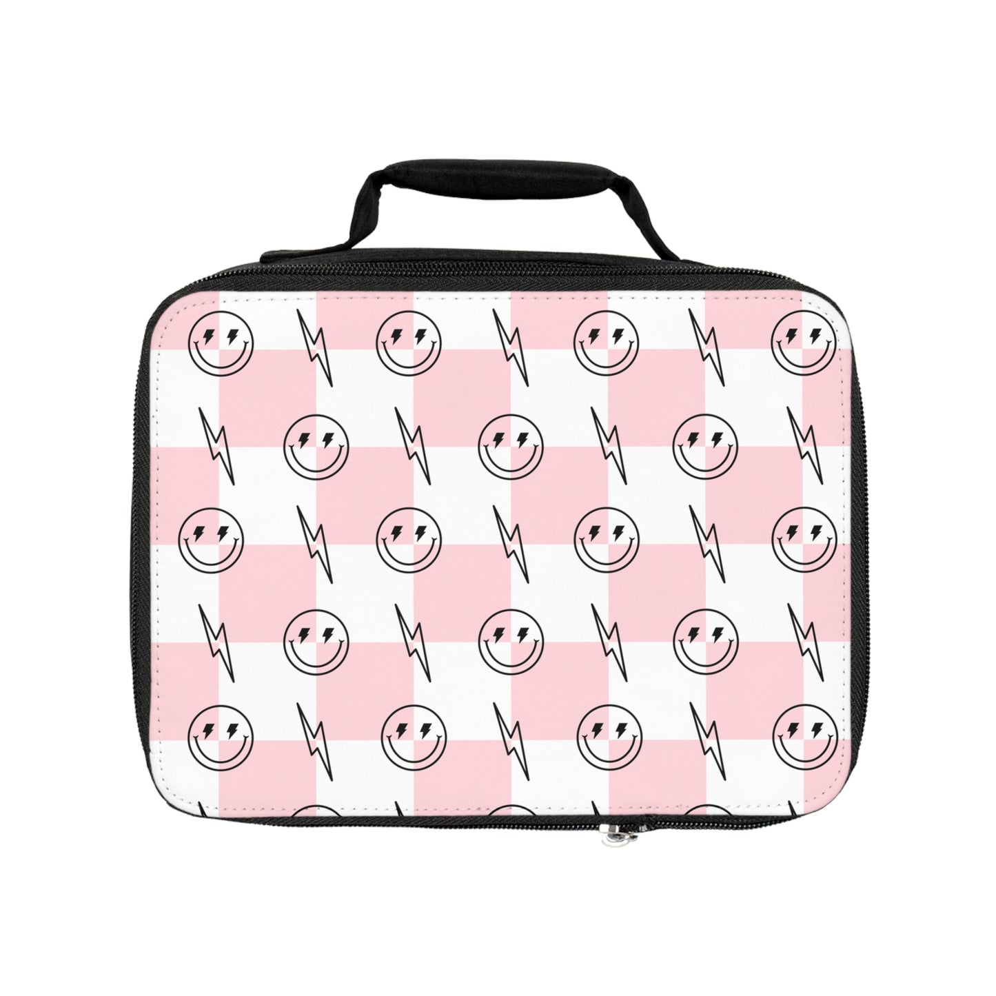 Pink & White Checkered Smiley Bolt - Lunch Bag