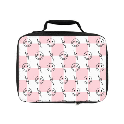 Pink & White Checkered Smiley Bolt - Lunch Bag
