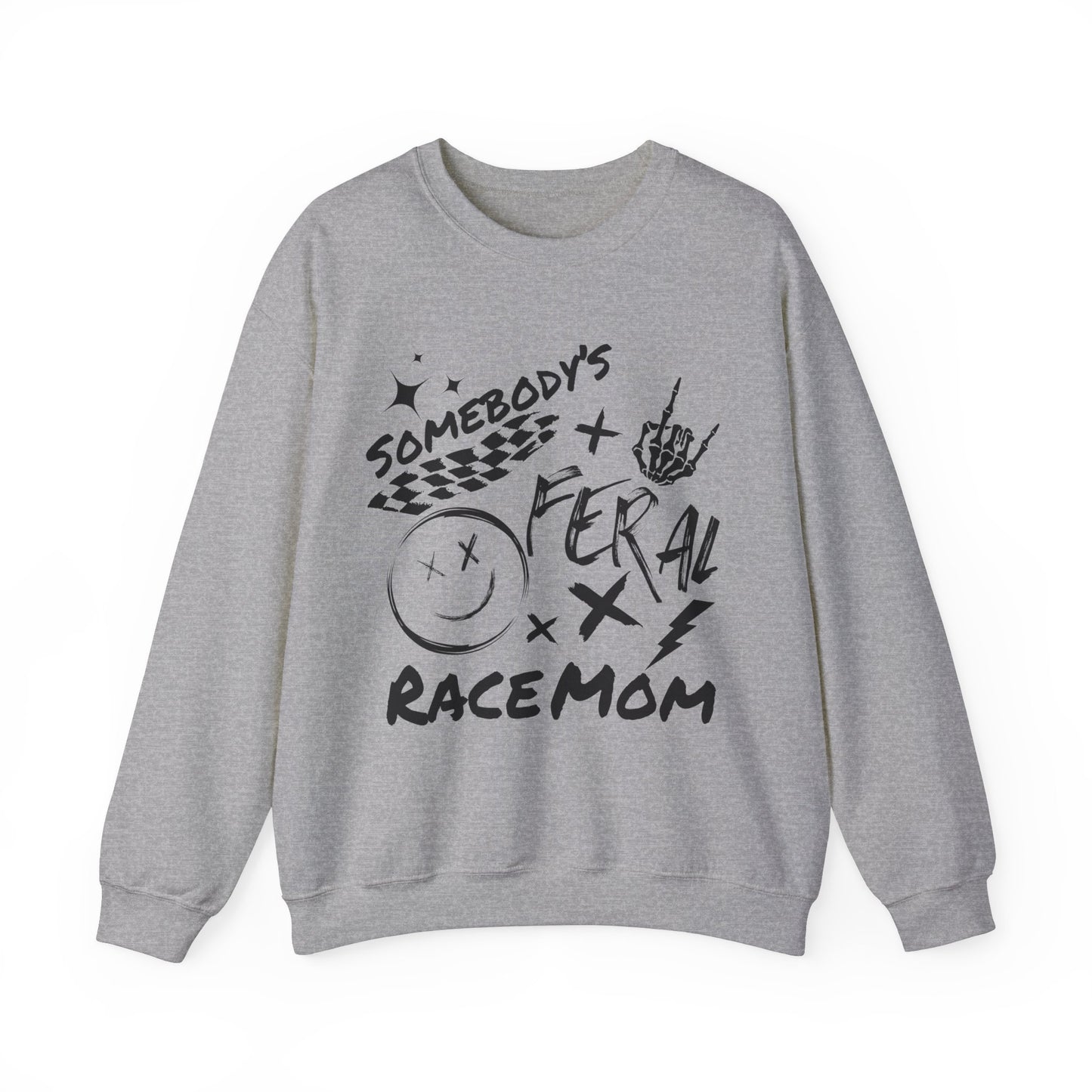 Somebody`s Feral Race Mom- Adult Crewneck Sweatshirt