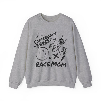 Somebody`s Feral Race Mom- Adult Crewneck Sweatshirt