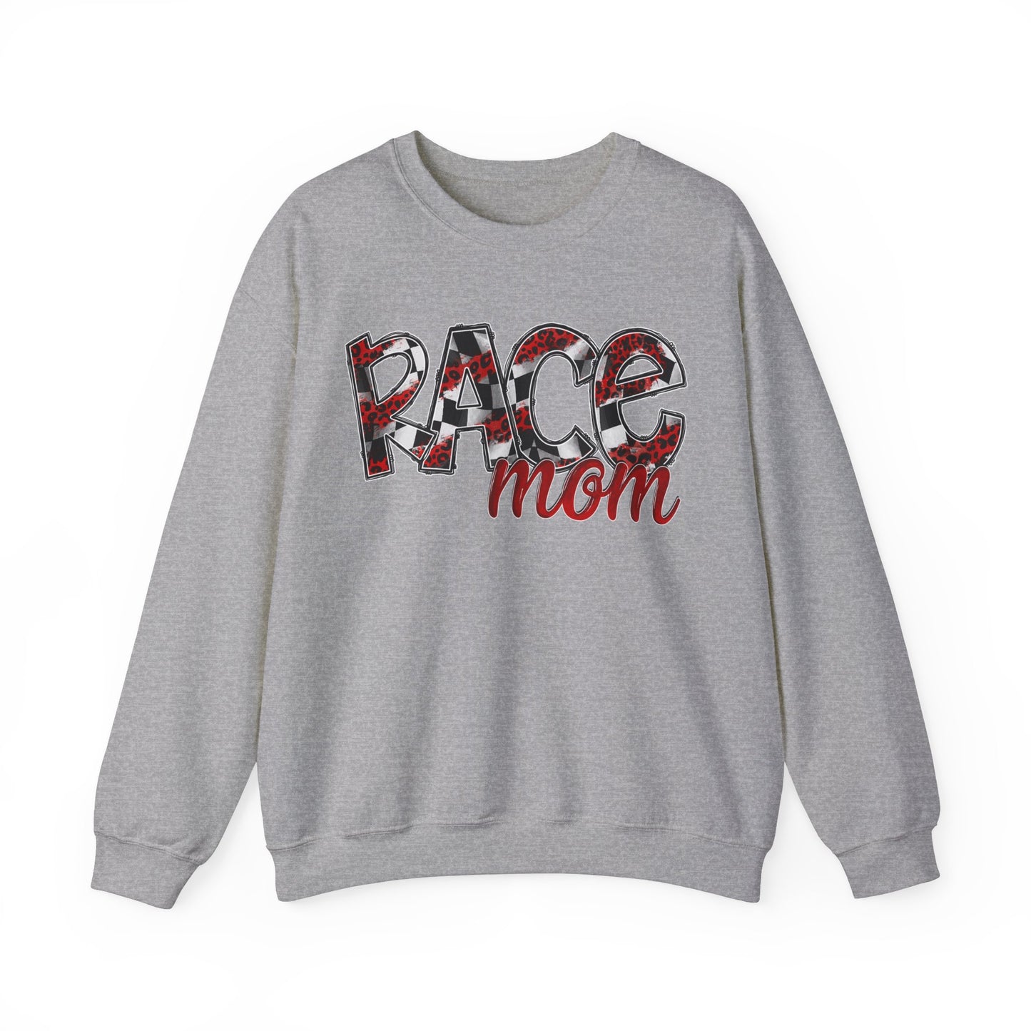 Checkered with Red Race Mom- Adult Crewneck Sweatshirt