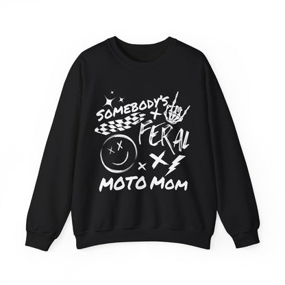 Somebody`s Feral Moto Mom- Adult Crewneck Sweatshirt