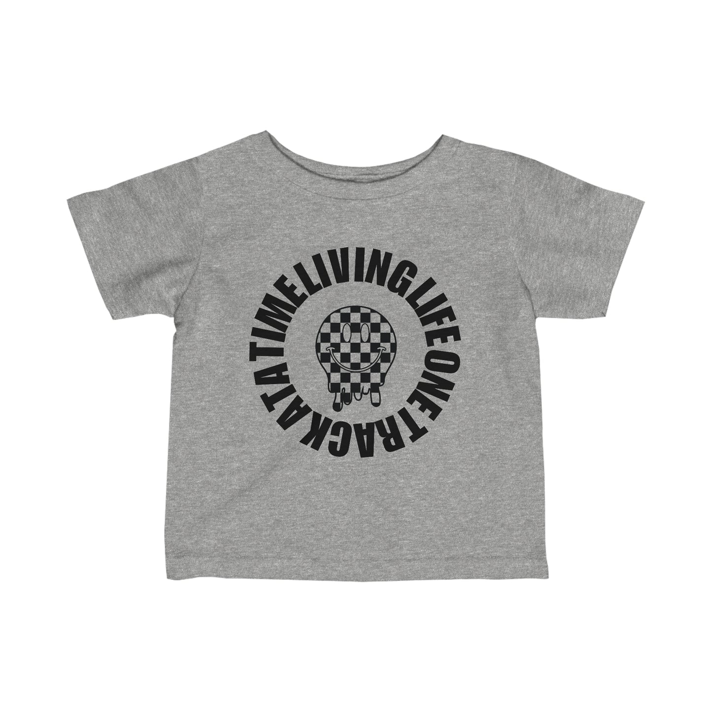 Living Life One Track At A Time Black Checkered Smiley - Infant T-Shirt