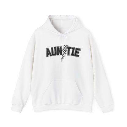 Checkered Lightening Bolt Auntie- Adult Hooded Sweatshirt