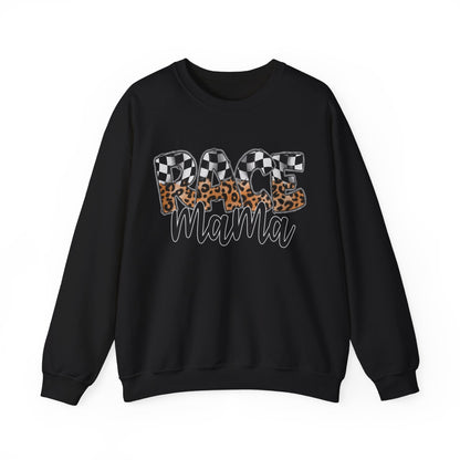 Leopard & Checkered Race Mama- Adult Crewneck Sweatshirt
