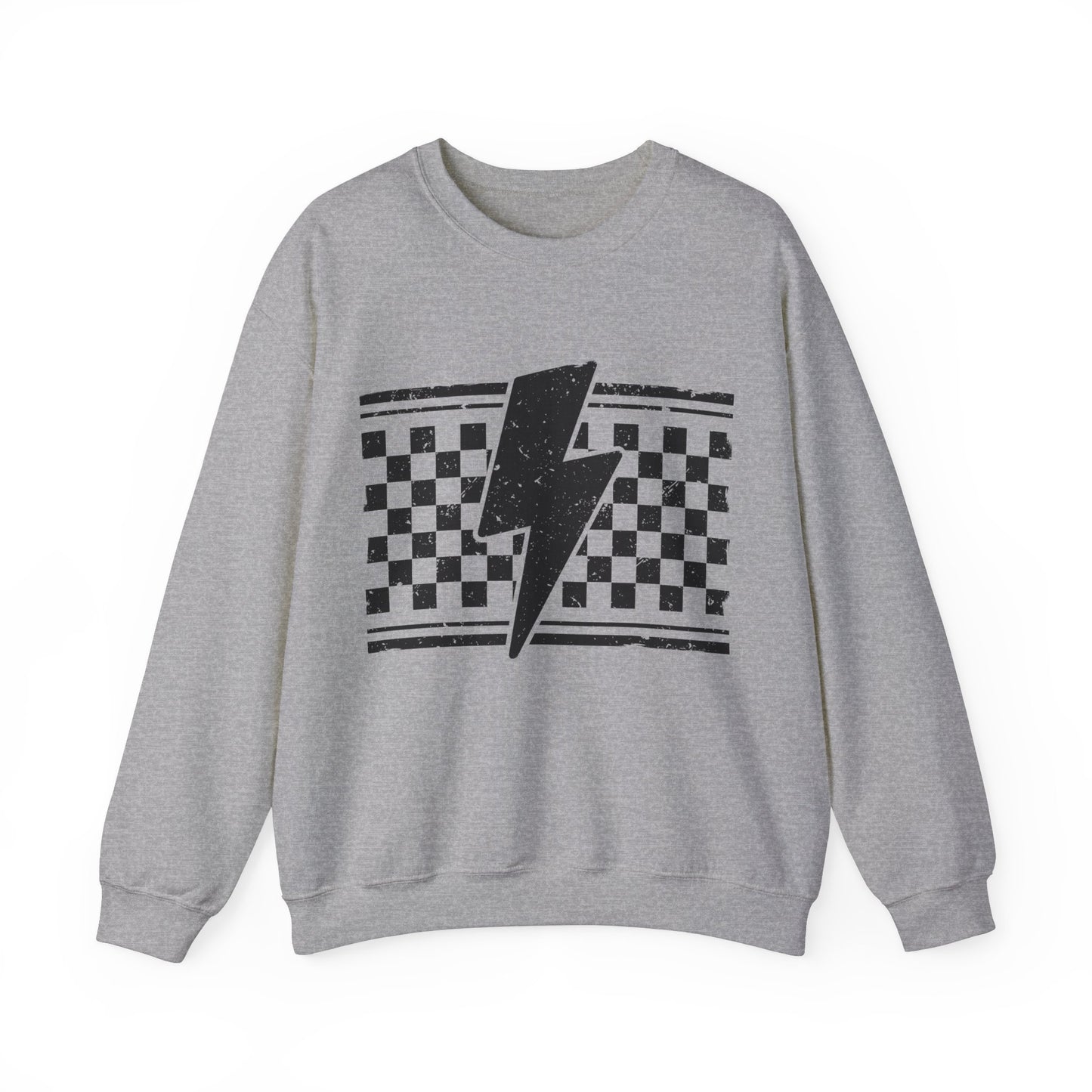Grunge Checkered Lightening Bolt- Crewneck Sweatshirt