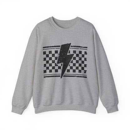 Grunge Checkered Lightening Bolt- Crewneck Sweatshirt