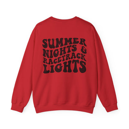 Summer Nights Race Track Lights- Adult Crewneck Sweatshirt