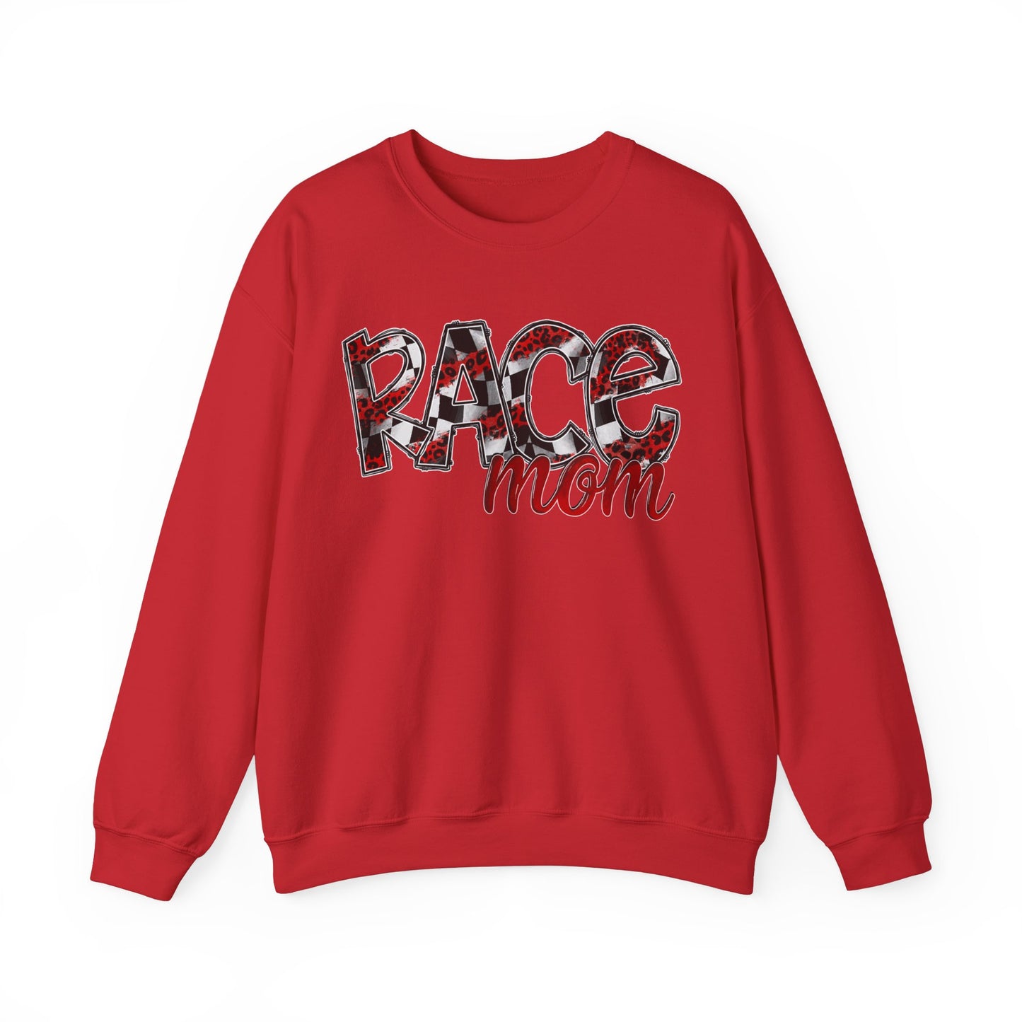 Checkered with Red Race Mom- Adult Crewneck Sweatshirt