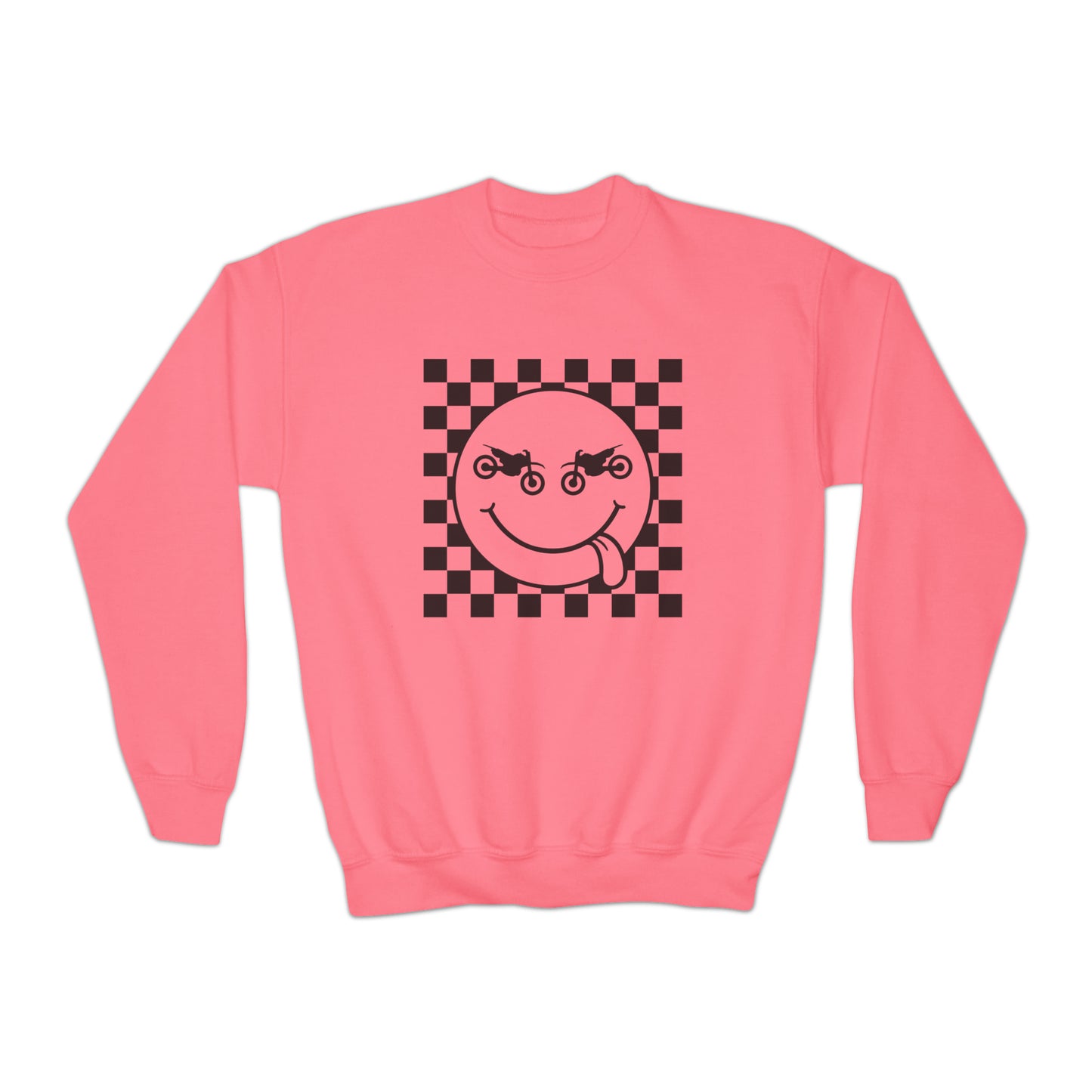 Race Flag Smile Face-Youth Crewneck Sweatshirt
