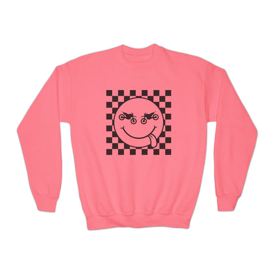 Race Flag Smile Face-Youth Crewneck Sweatshirt