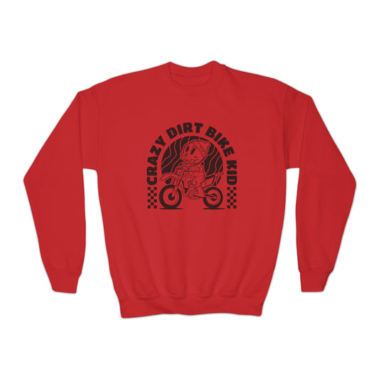 Crazy Dirt Bike Kid- Youth Crewneck Sweatshirt