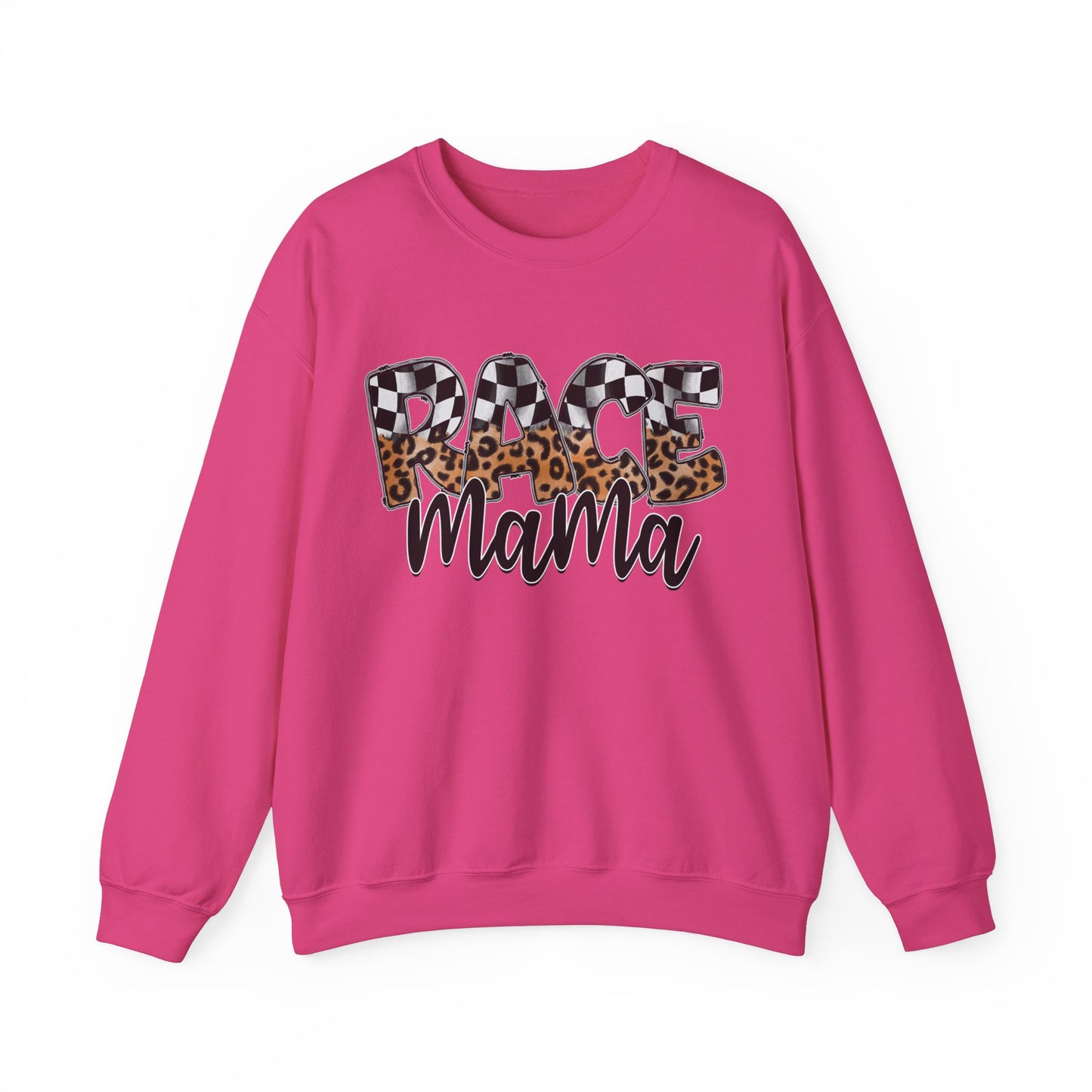 Leopard & Checkered Race Mama- Adult Crewneck Sweatshirt