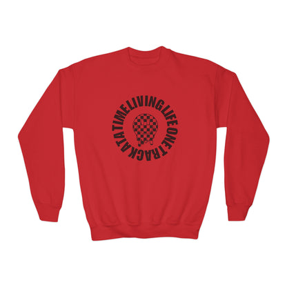 Living Life One Track At A Time Black Checkered Smiley - Youth Sweatshirt