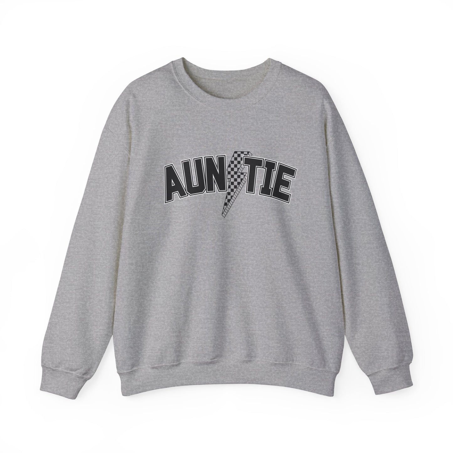 Checkered Lightening Bolt Auntie- Adult Crewneck Sweatshirt