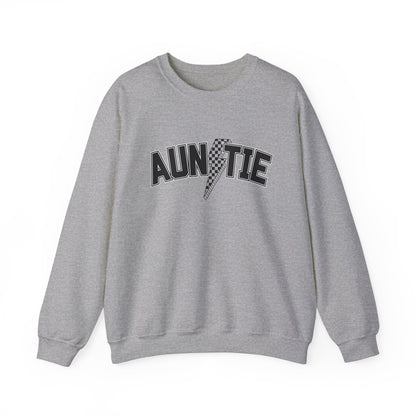 Checkered Lightening Bolt Auntie- Adult Crewneck Sweatshirt