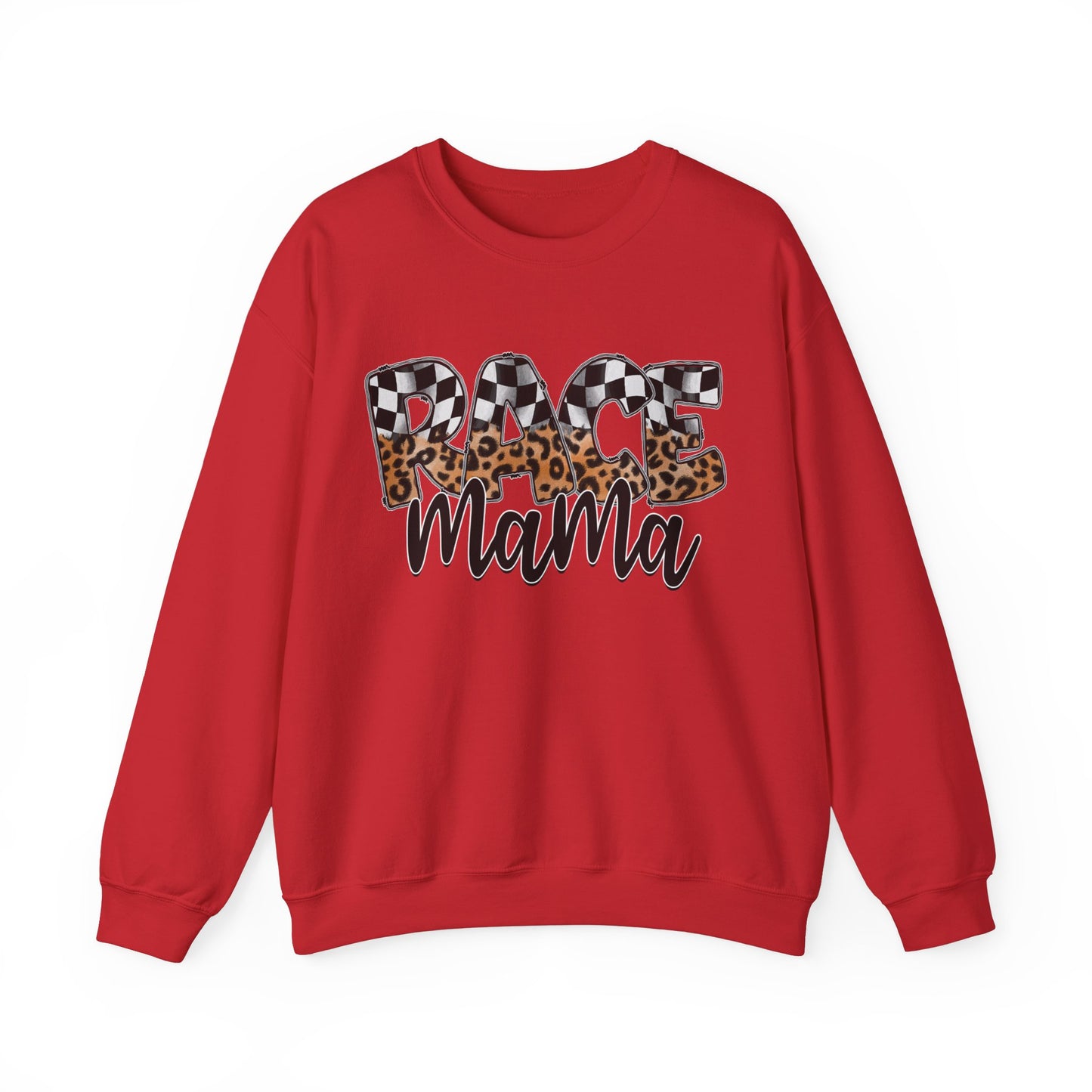 Leopard & Checkered Race Mama- Adult Crewneck Sweatshirt