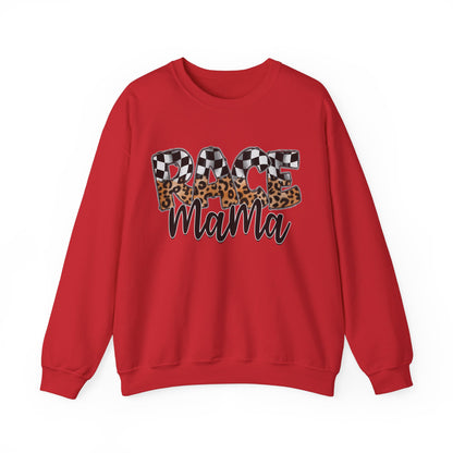 Leopard & Checkered Race Mama- Adult Crewneck Sweatshirt