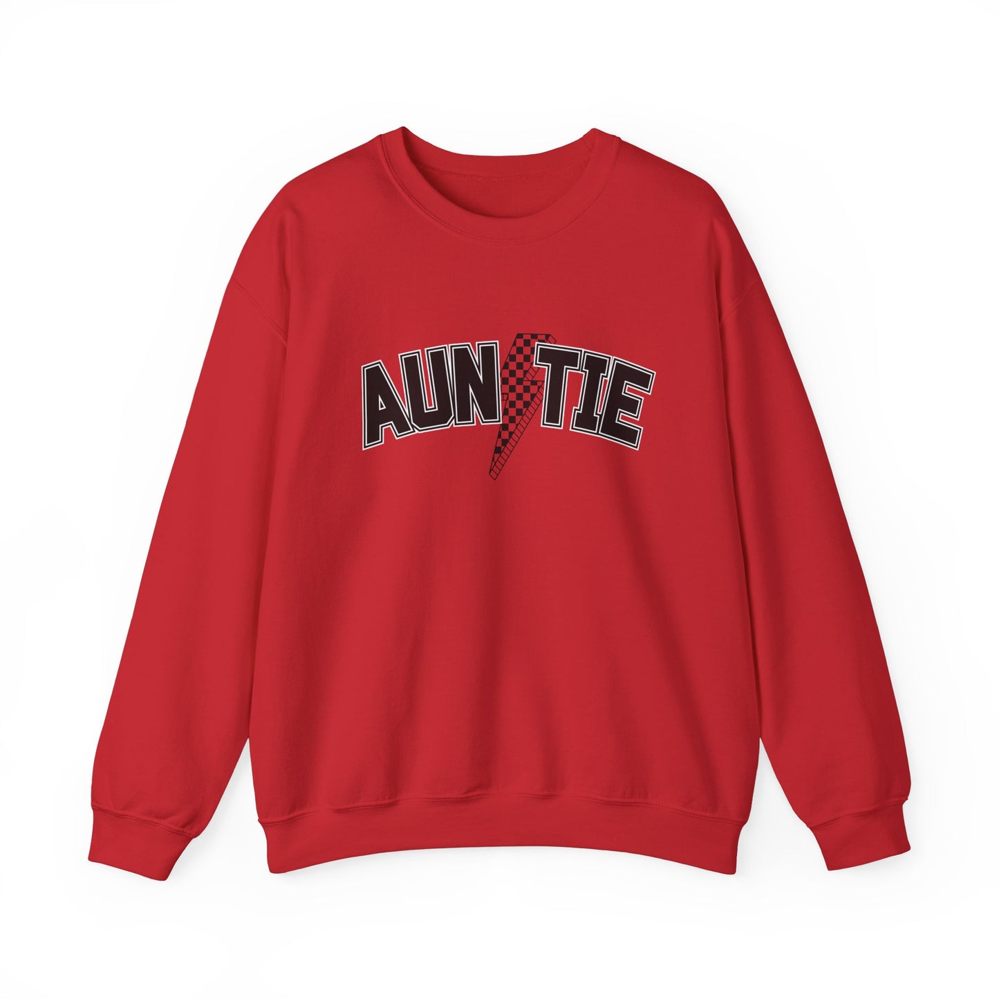 Checkered Lightening Bolt Auntie- Adult Crewneck Sweatshirt