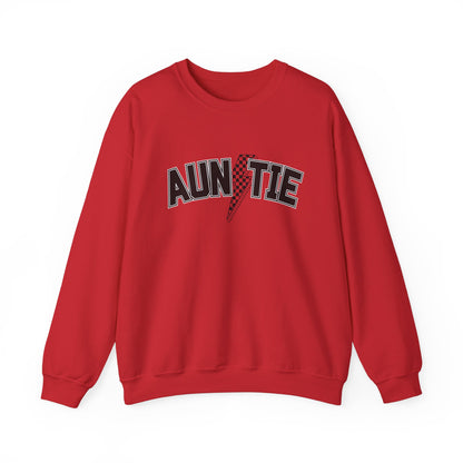 Checkered Lightening Bolt Auntie- Adult Crewneck Sweatshirt