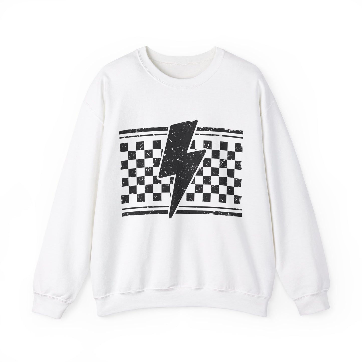 Grunge Checkered Lightening Bolt- Crewneck Sweatshirt