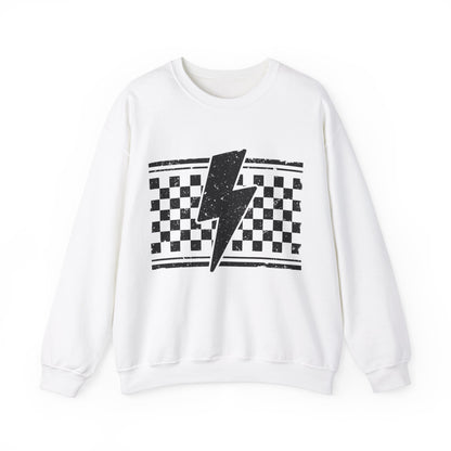 Grunge Checkered Lightening Bolt- Crewneck Sweatshirt