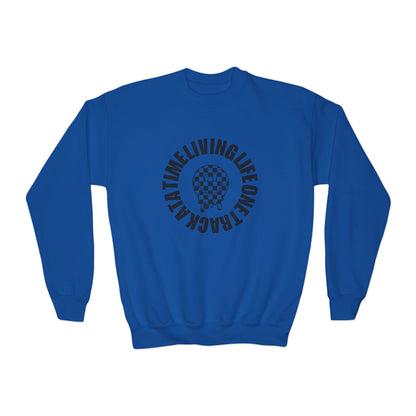 Living Life One Track At A Time Black Checkered Smiley - Youth Sweatshirt
