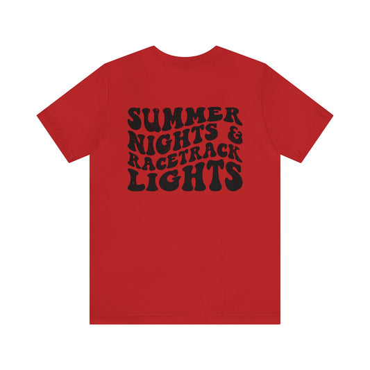 Summer Nights Race Track Lights- Adult T-Shirt