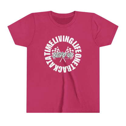 Living Life One Track At A Time White Rev'd Up Clothing - Youth T-Shirt