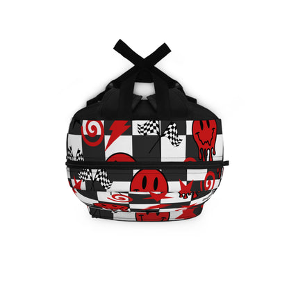 Black & Red Checkered Smiley - Backpack