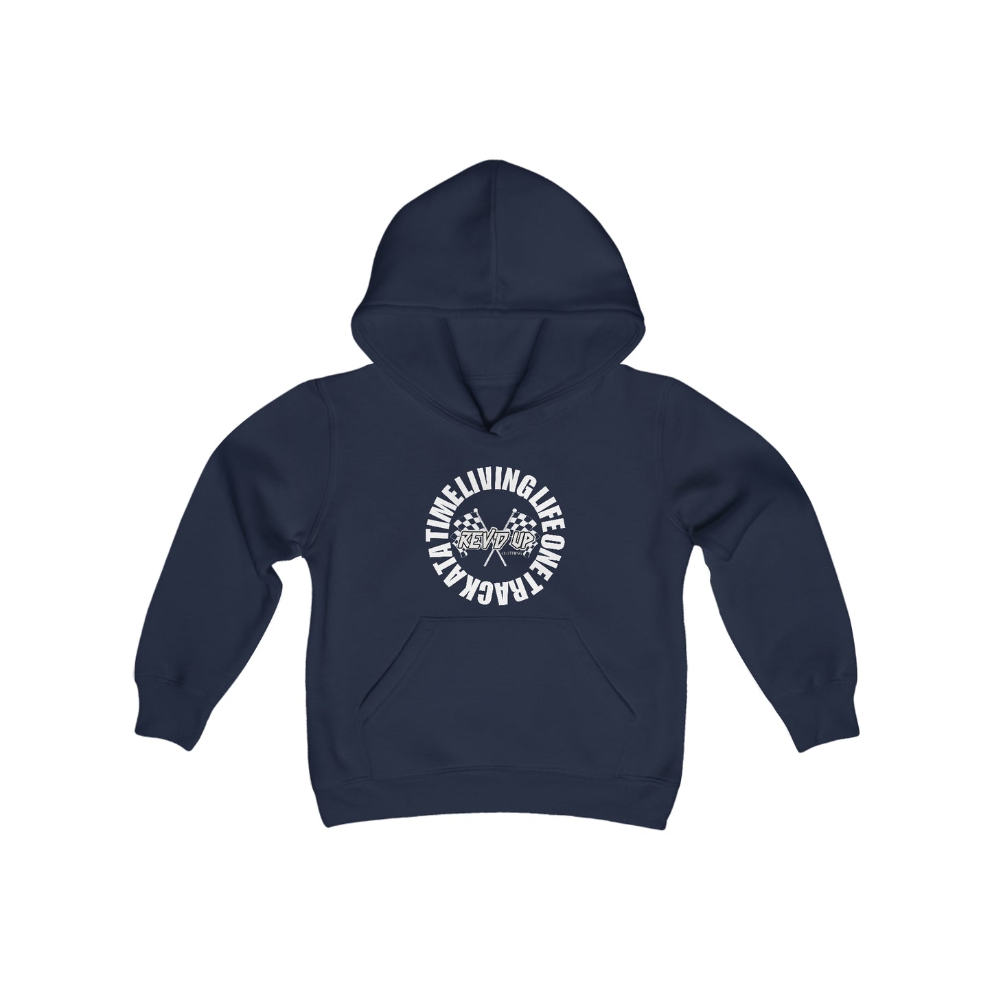 Living Life One Track At A Time White Rev'd Up Clothing - Youth Hooded Sweatshirt