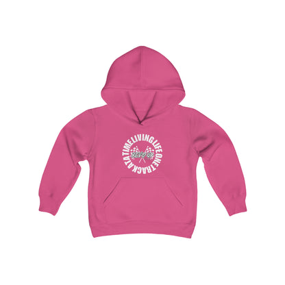Living Life One Track At A Time White Rev'd Up Clothing - Youth Hooded Sweatshirt