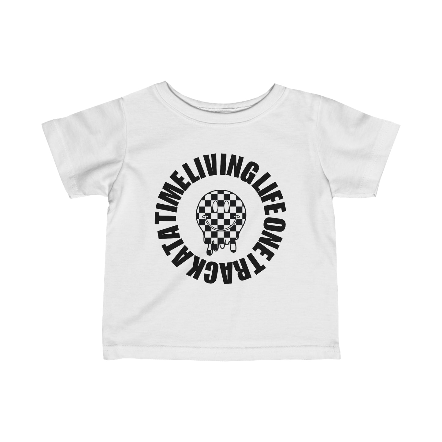 Living Life One Track At A Time Black Checkered Smiley - Infant T-Shirt