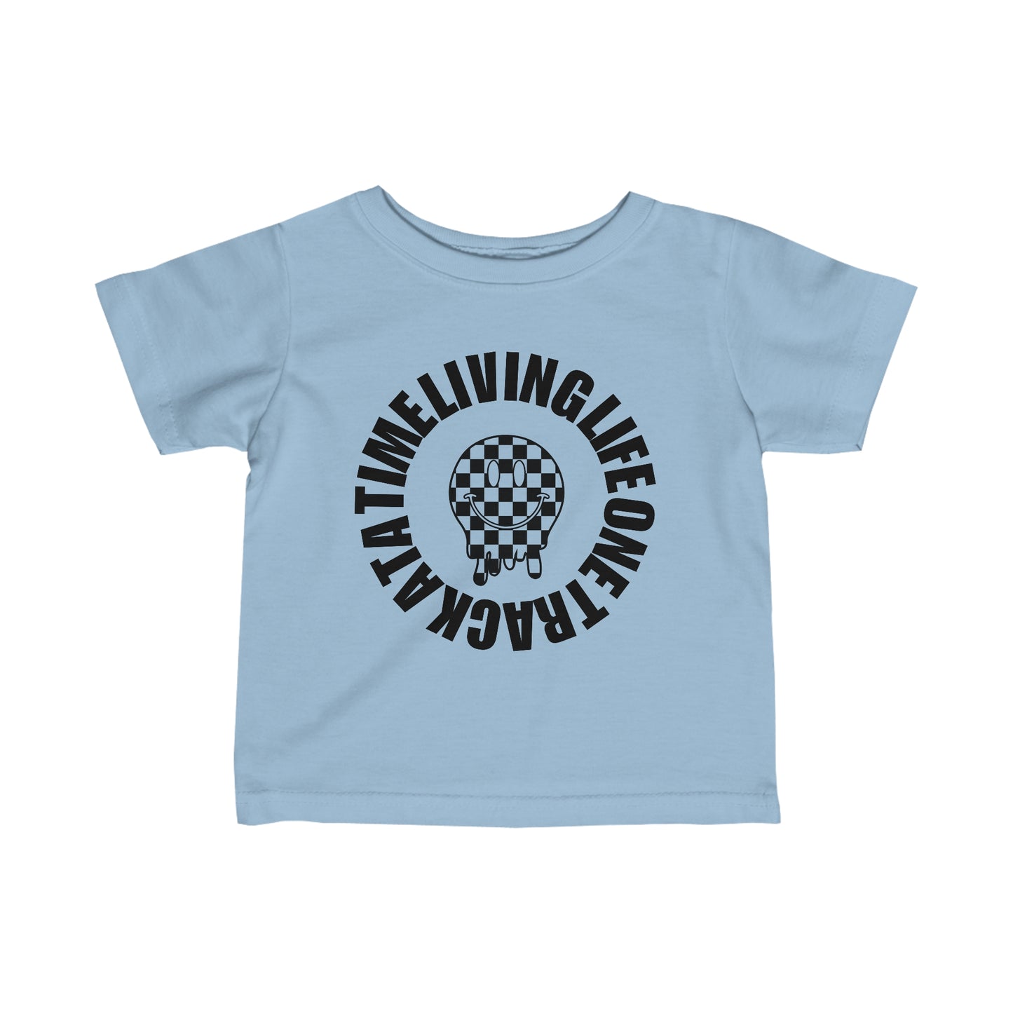 Living Life One Track At A Time Black Checkered Smiley - Infant T-Shirt