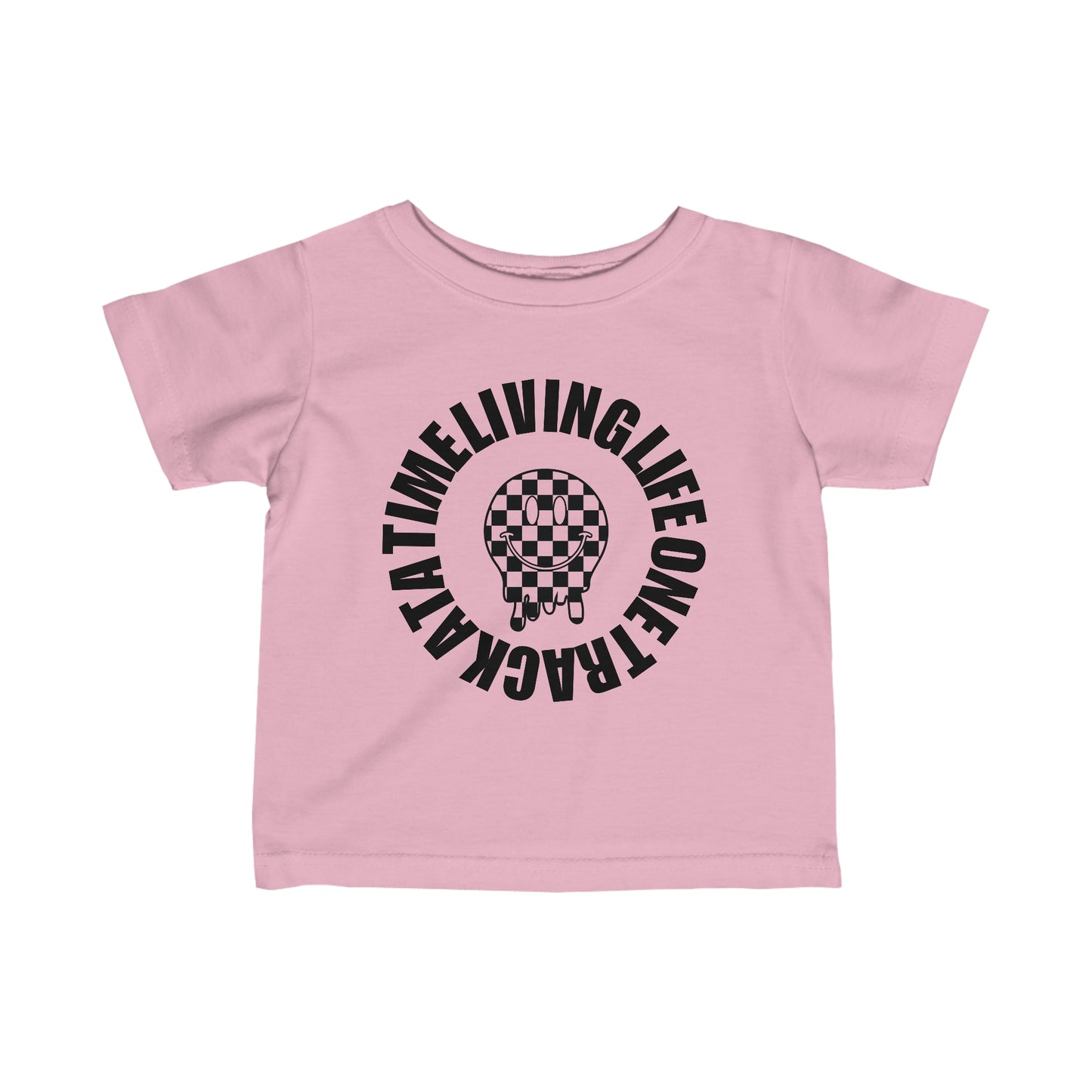 Living Life One Track At A Time Black Checkered Smiley - Infant T-Shirt