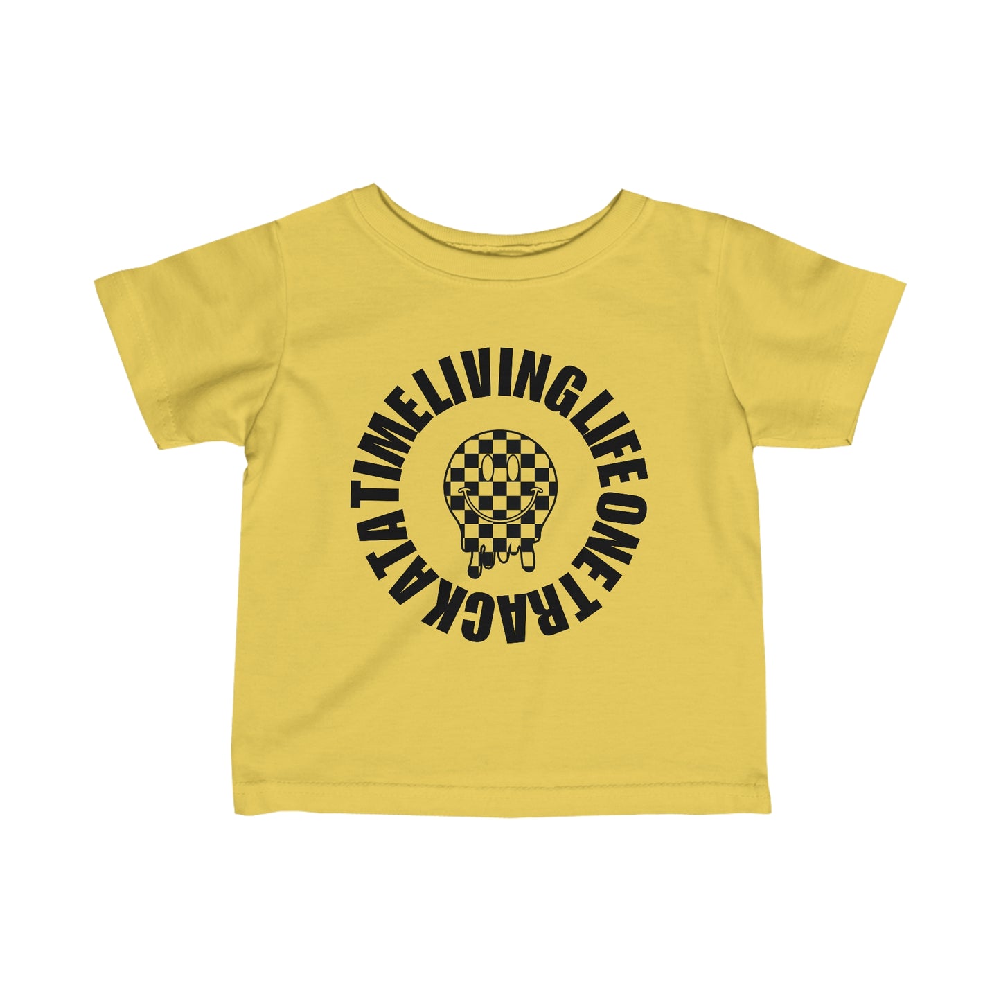 Living Life One Track At A Time Black Checkered Smiley - Infant T-Shirt
