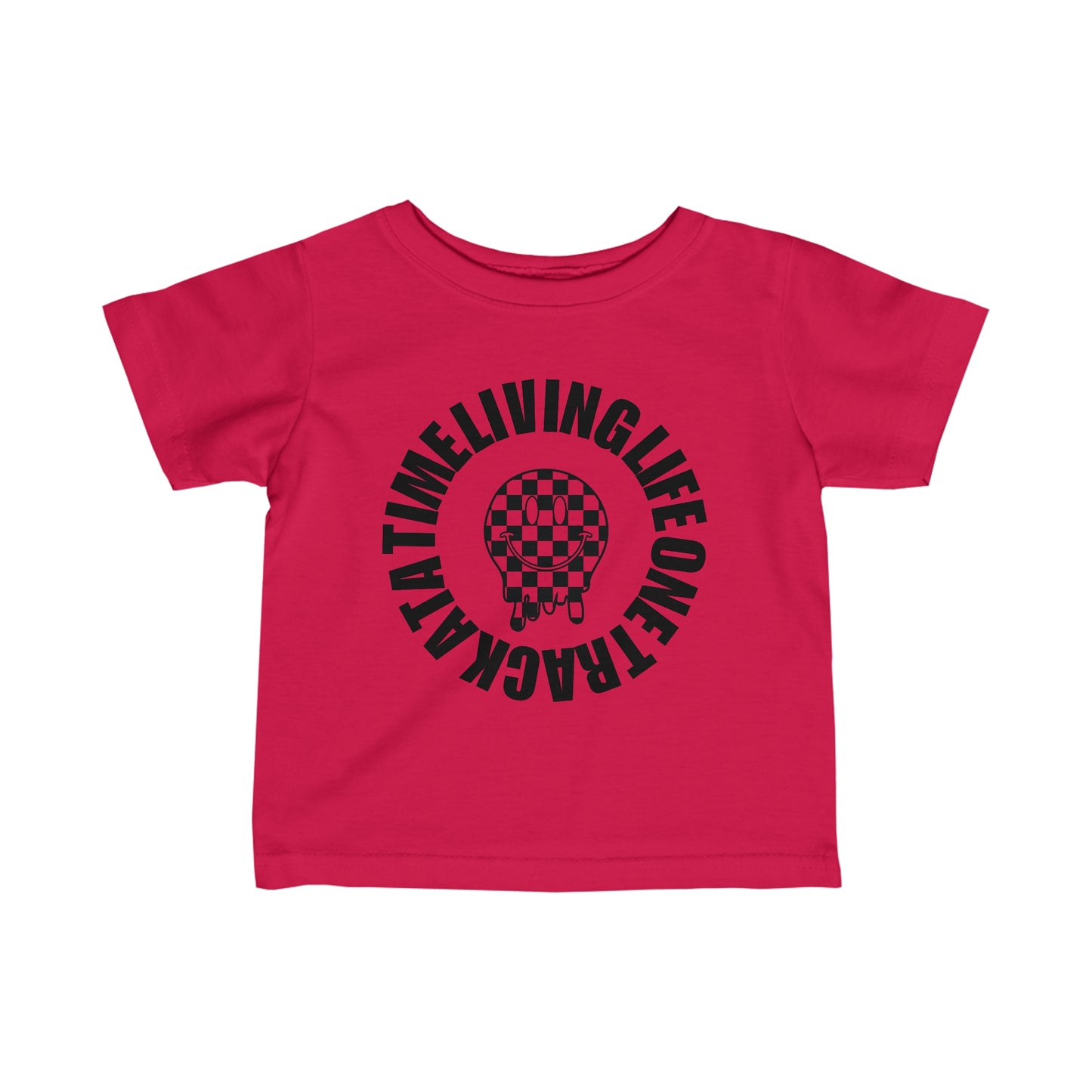 Living Life One Track At A Time Black Checkered Smiley - Infant T-Shirt