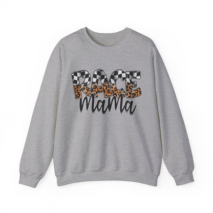 Leopard & Checkered Race Mama- Adult Crewneck Sweatshirt