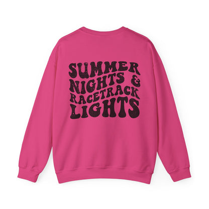 Summer Nights Race Track Lights- Adult Crewneck Sweatshirt