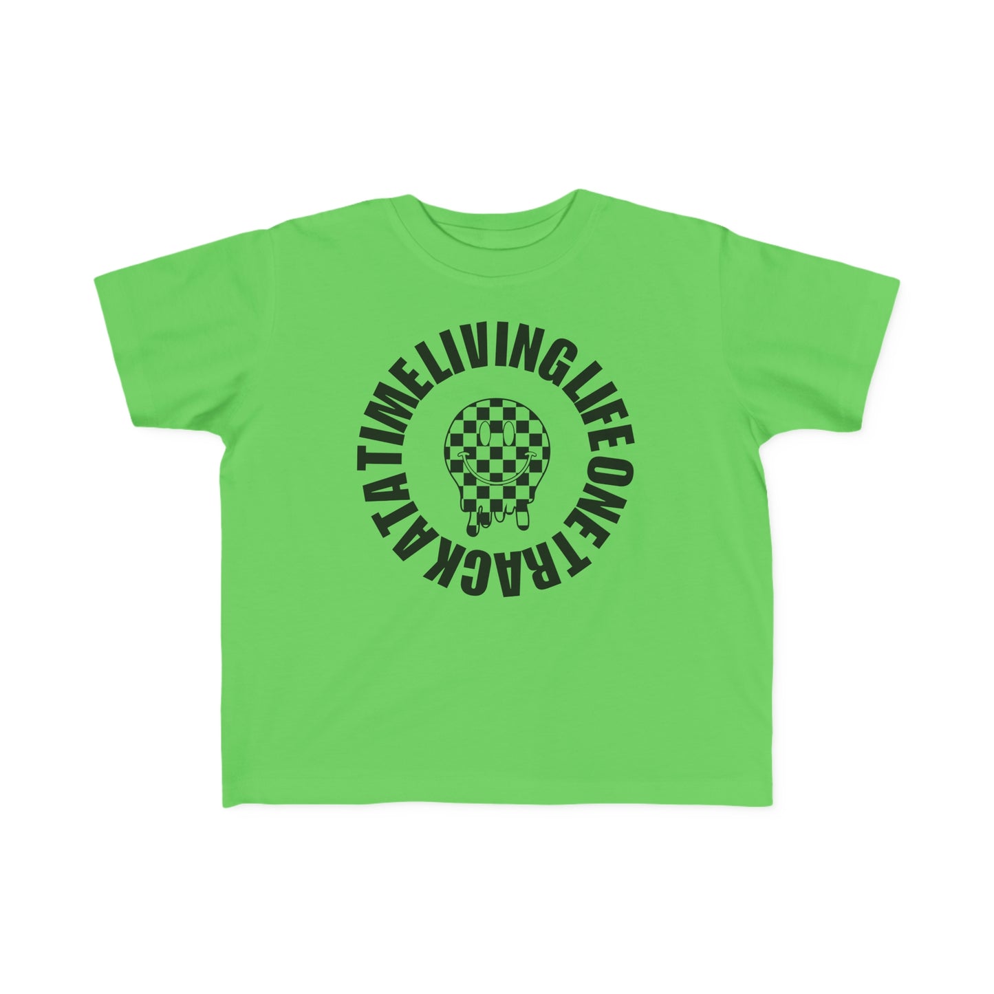 Living Life One Track At A Time Black Checkered Smiley - Toddler's T-Shirt