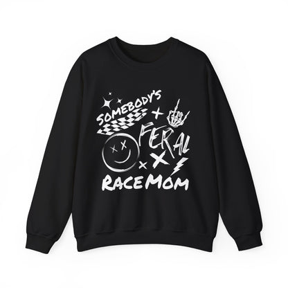 Somebody`s Feral Race Mom- Adult Crewneck Sweatshirt