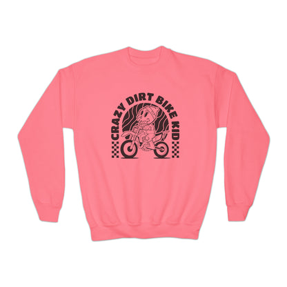 Crazy Dirt Bike Kid- Youth Crewneck Sweatshirt