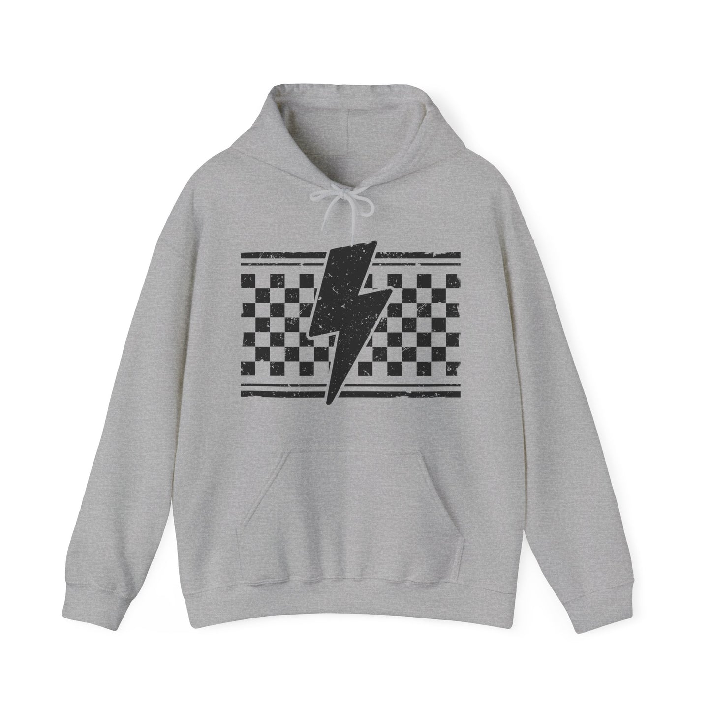 Grunge Checkered Lightening Bolt- Adult Hooded Sweatshirt