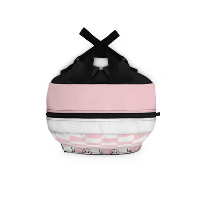 Pink & White Checkered Lightening Bolt Smiley Face - Backpack
