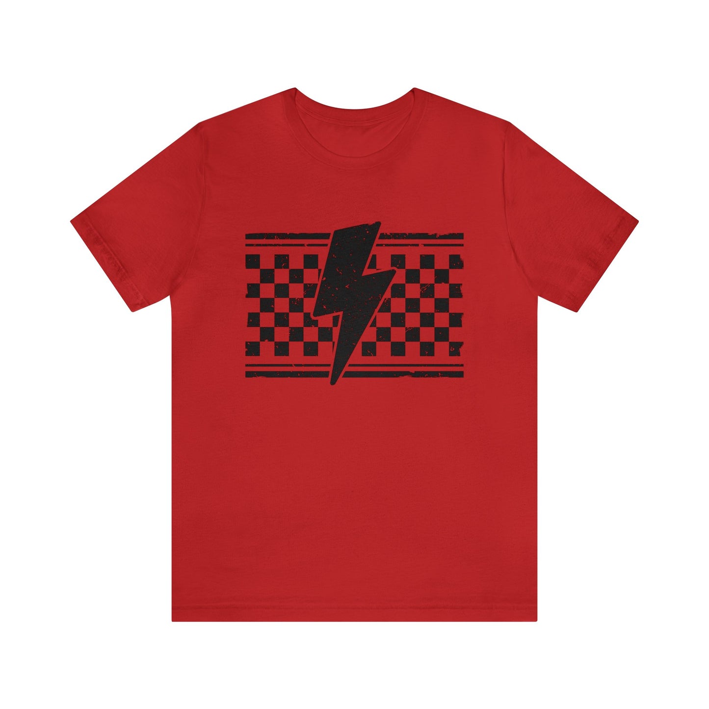 Grunge Checkered Lightening Bolt- Adult T-Shirt